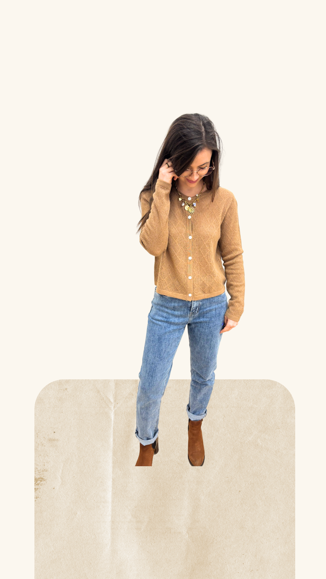 Gilet Amandine camel 100% laine