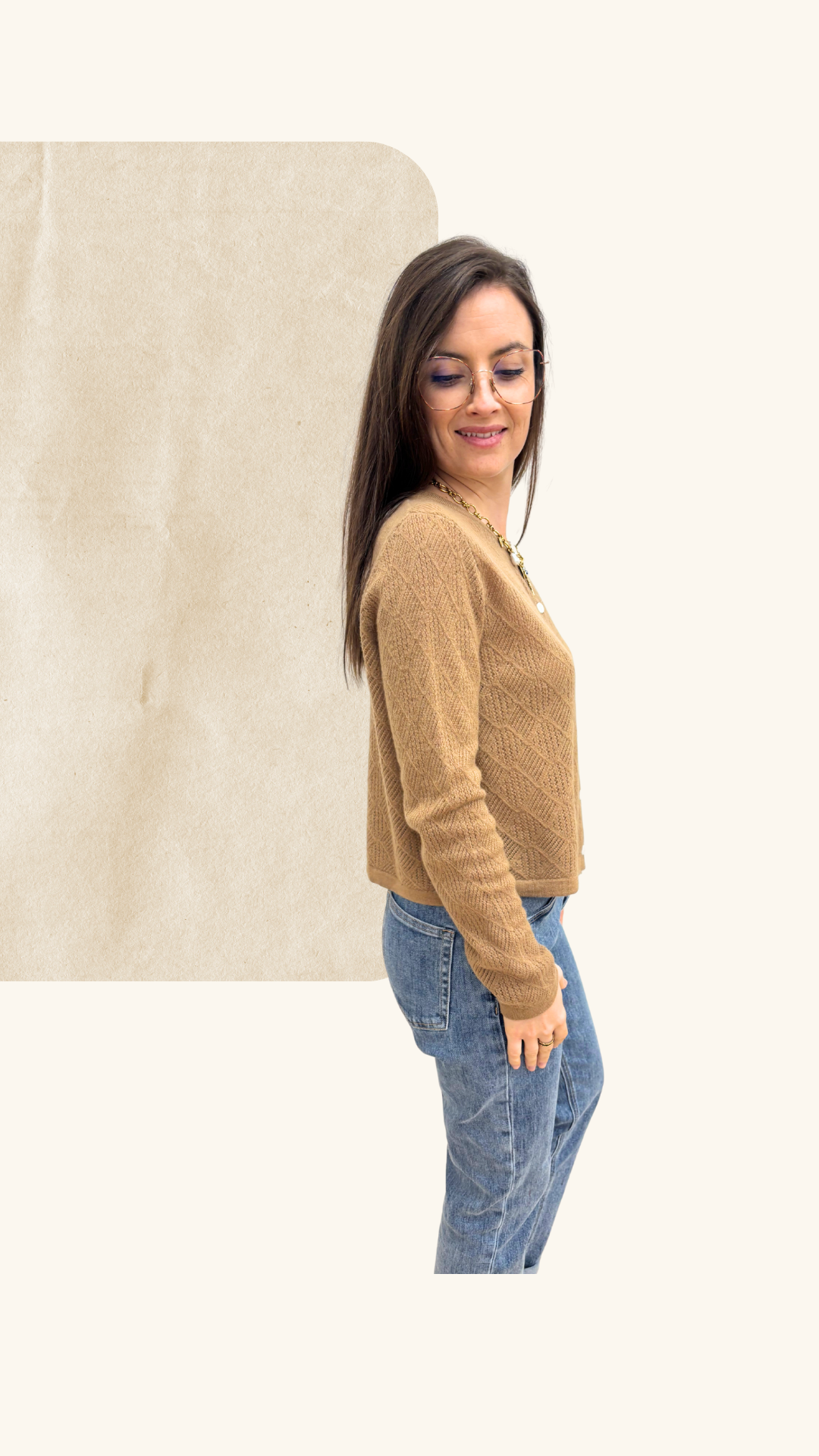 Gilet Amandine camel 100% laine