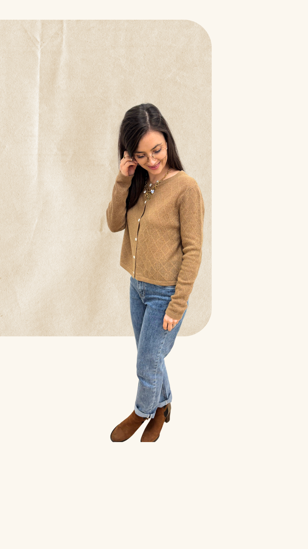 Gilet Amandine camel 100% laine