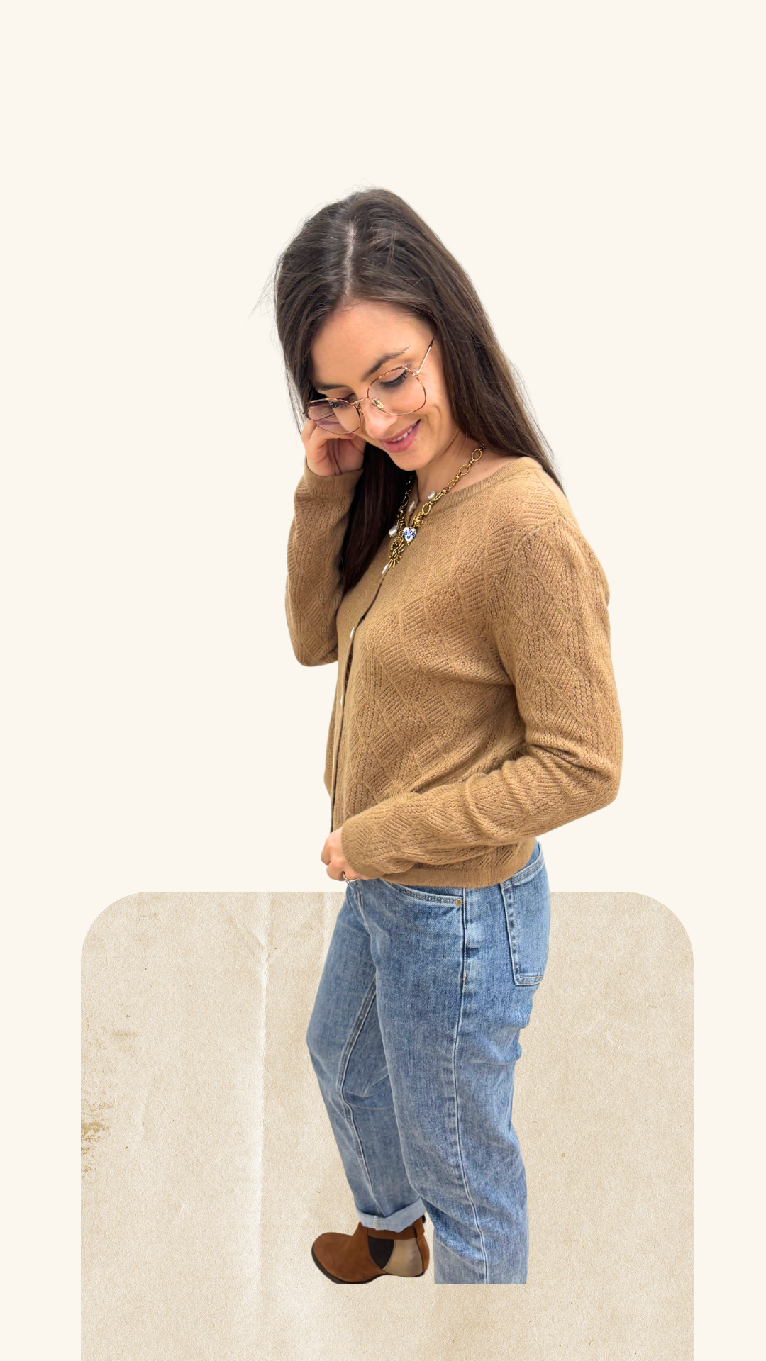 Gilet Amandine camel 100% laine