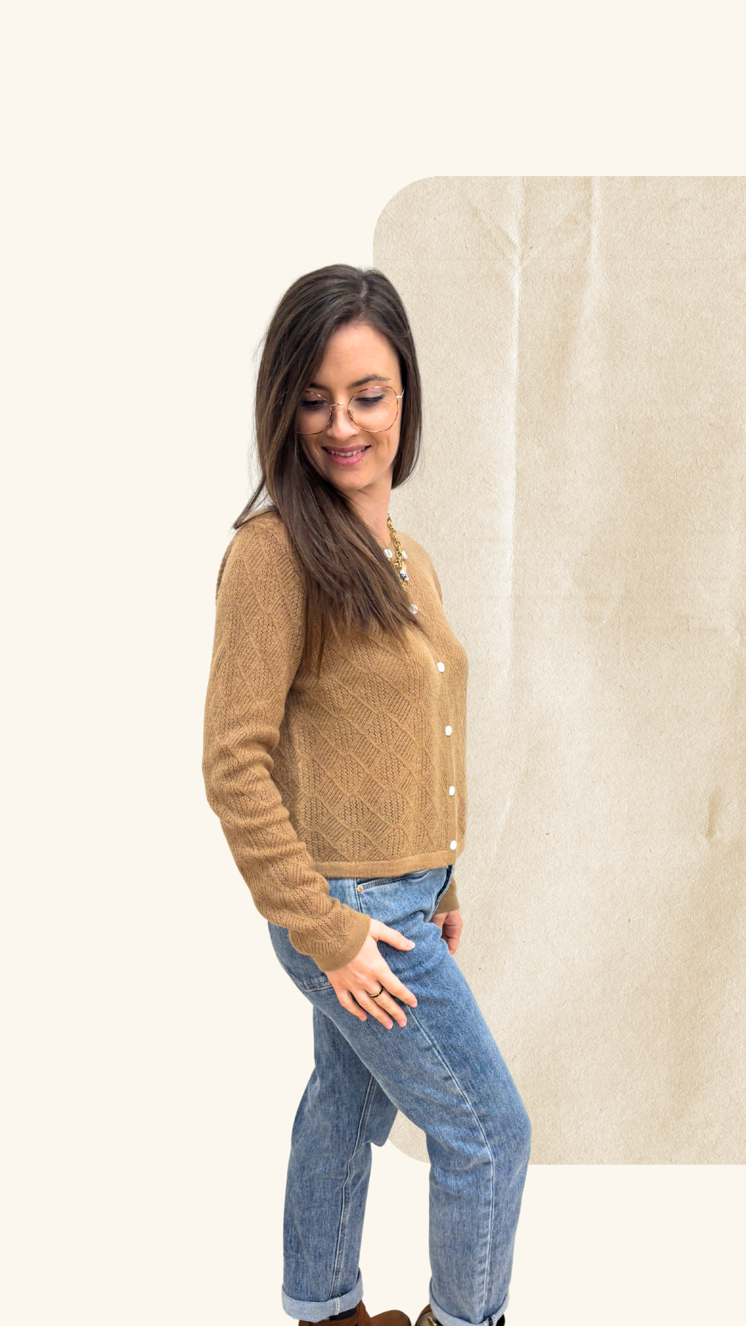 Gilet Amandine camel 100% laine