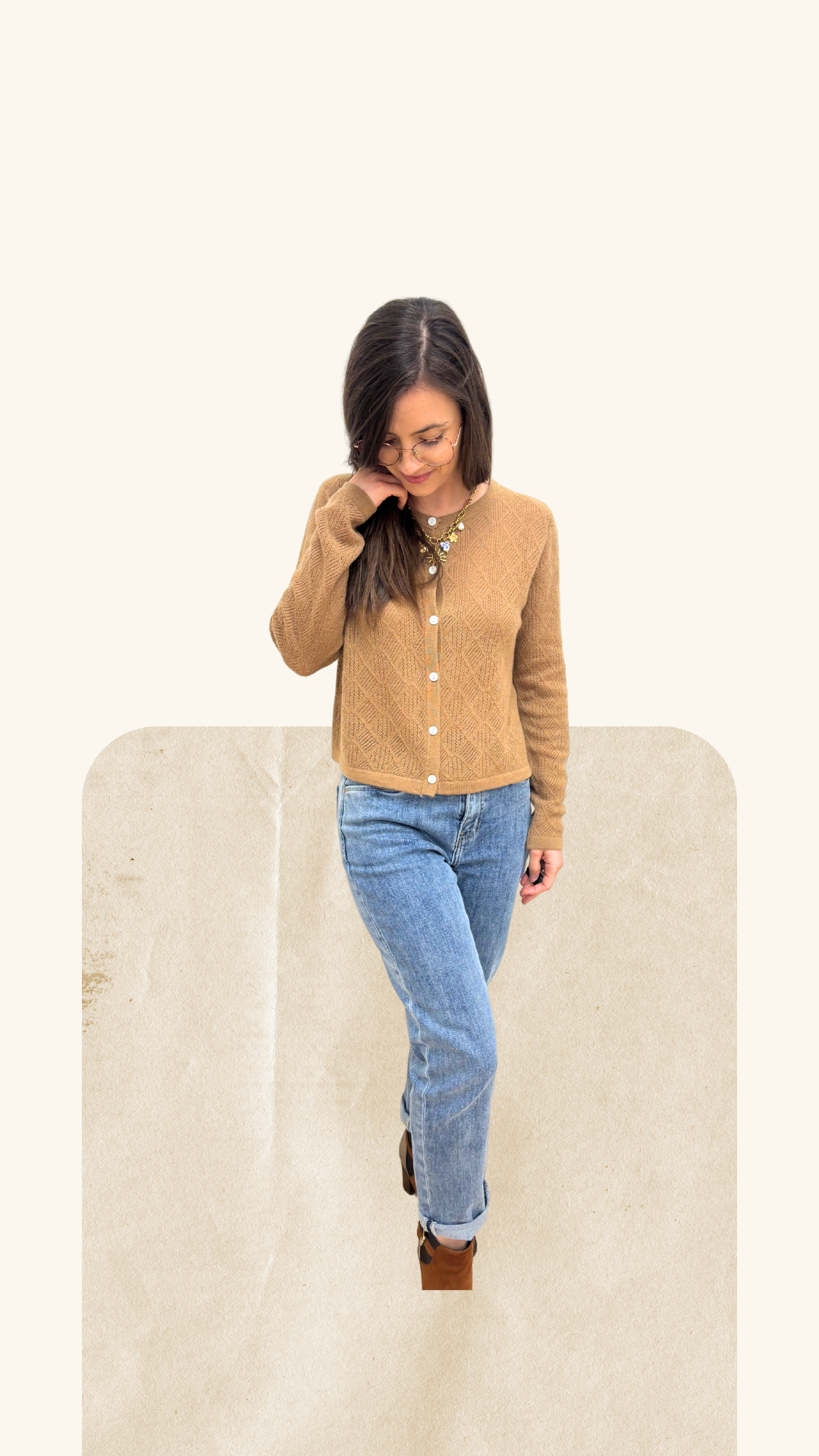 Gilet Amandine camel 100% laine