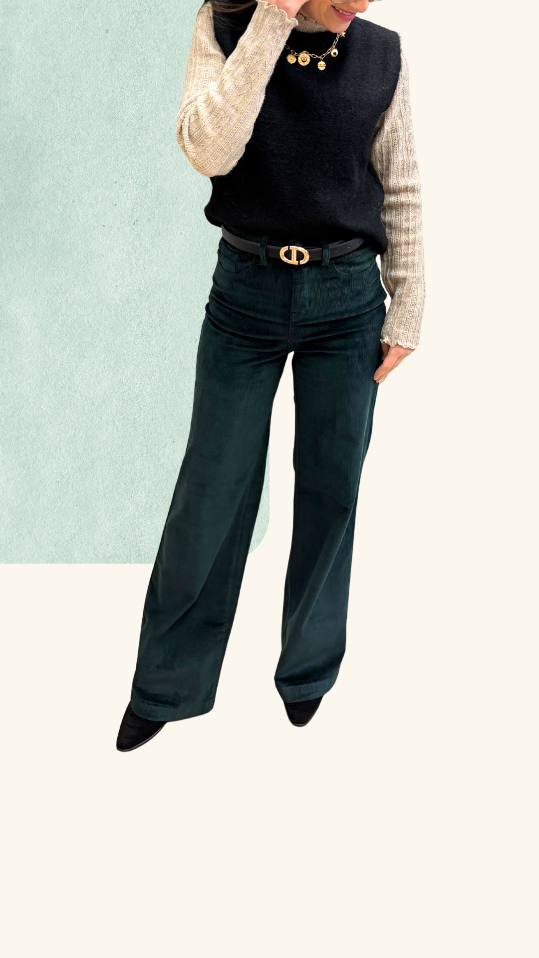 Pantalon velours Avril vert sapin