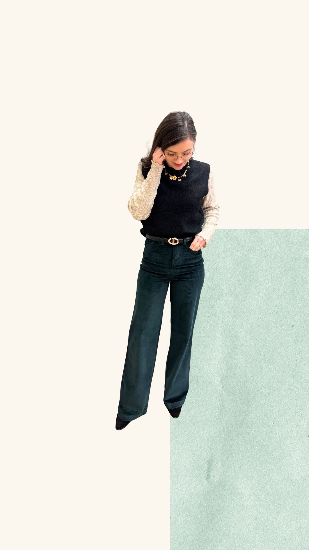 Pantalon velours Avril vert sapin