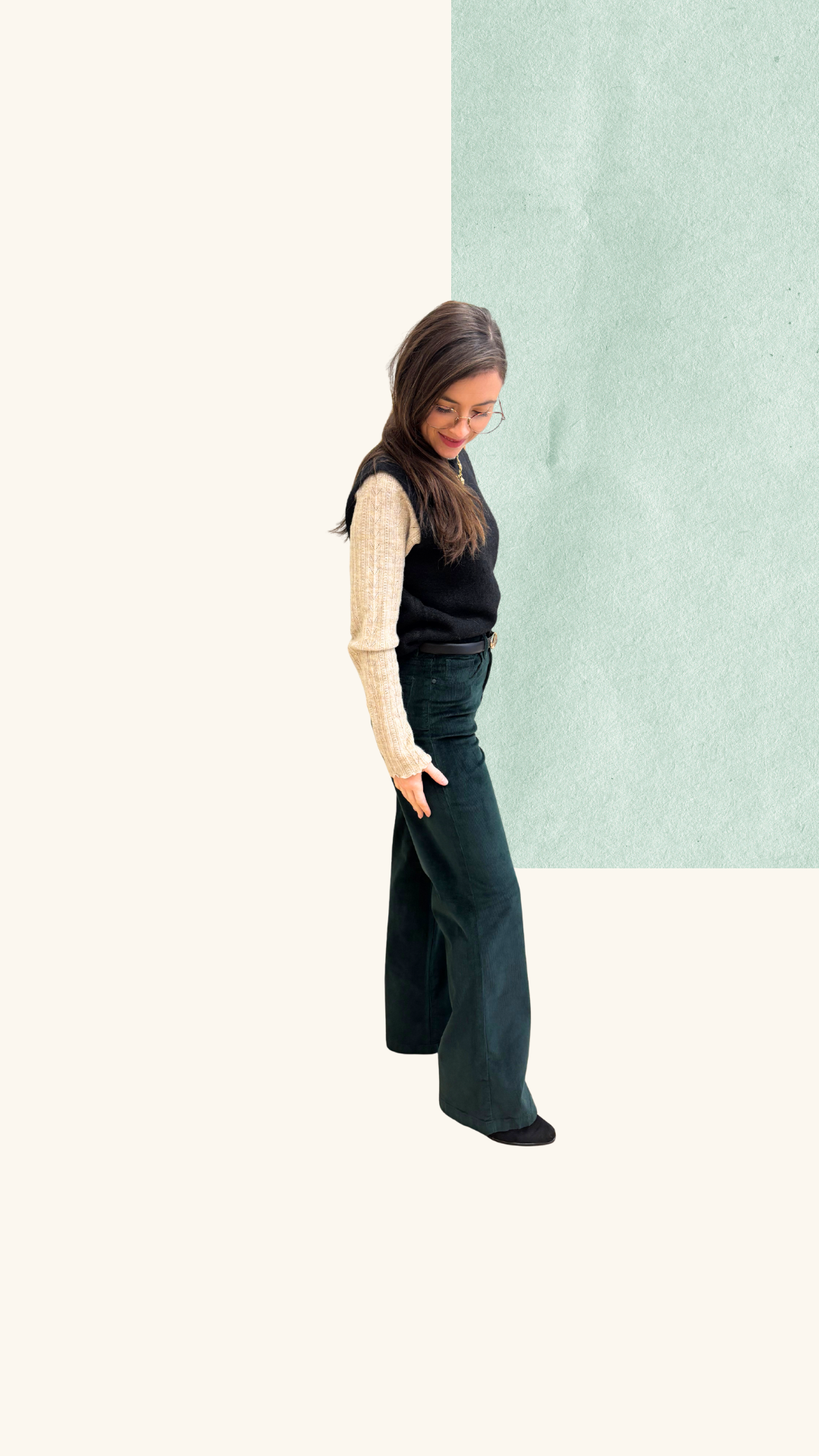 Pantalon velours Avril vert sapin