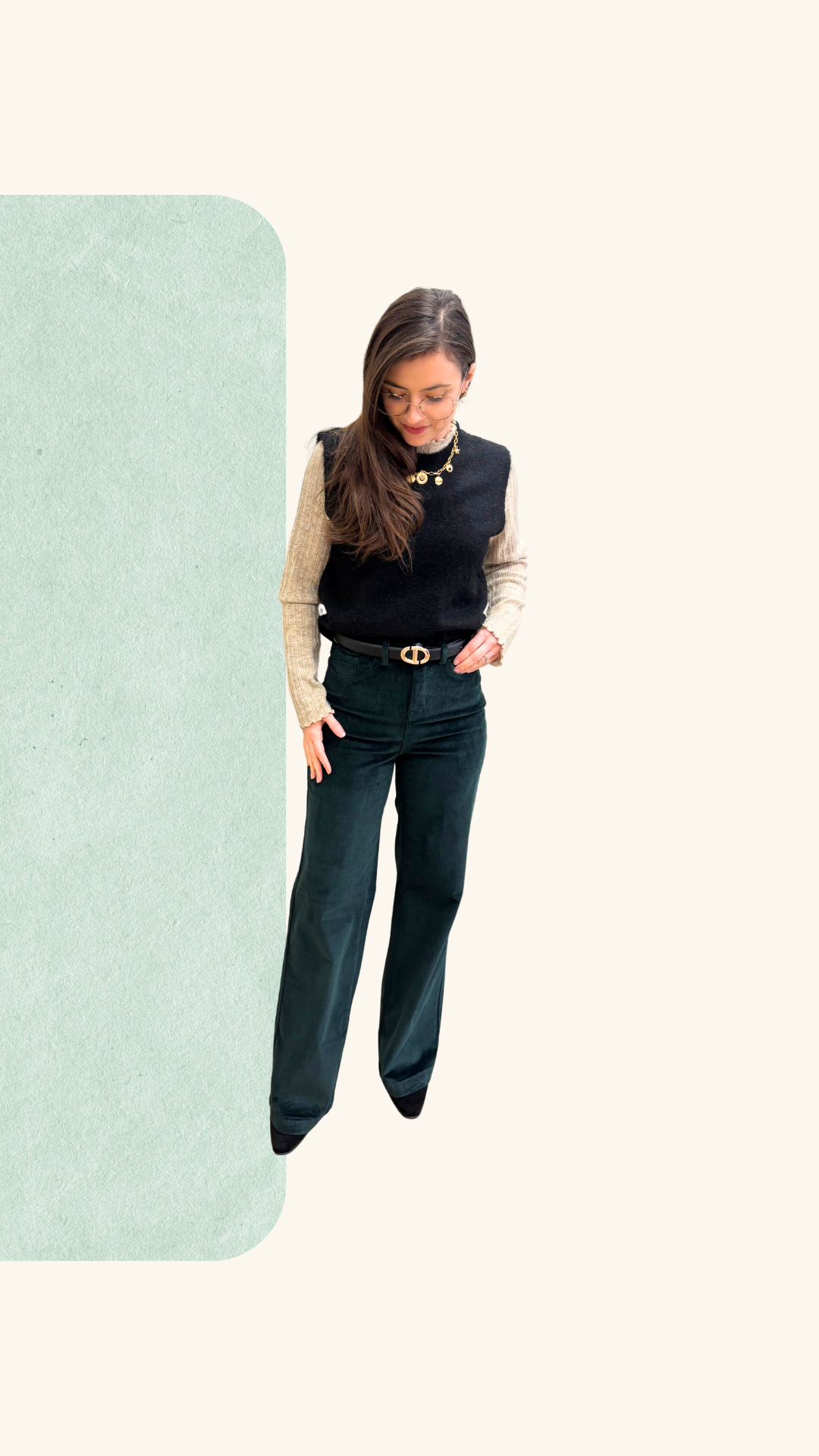 Pantalon velours Avril vert sapin