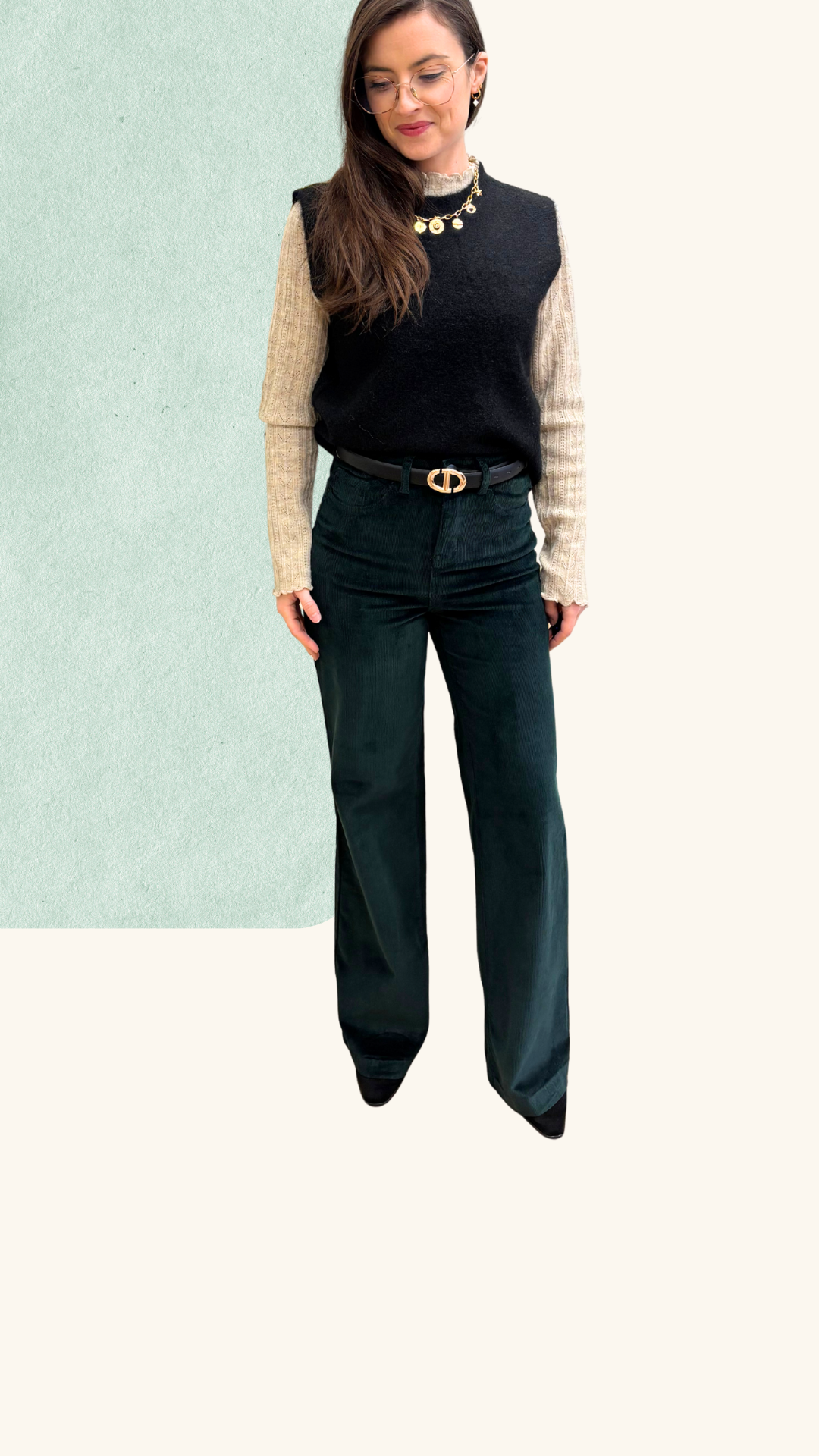 Pantalon velours Avril vert sapin