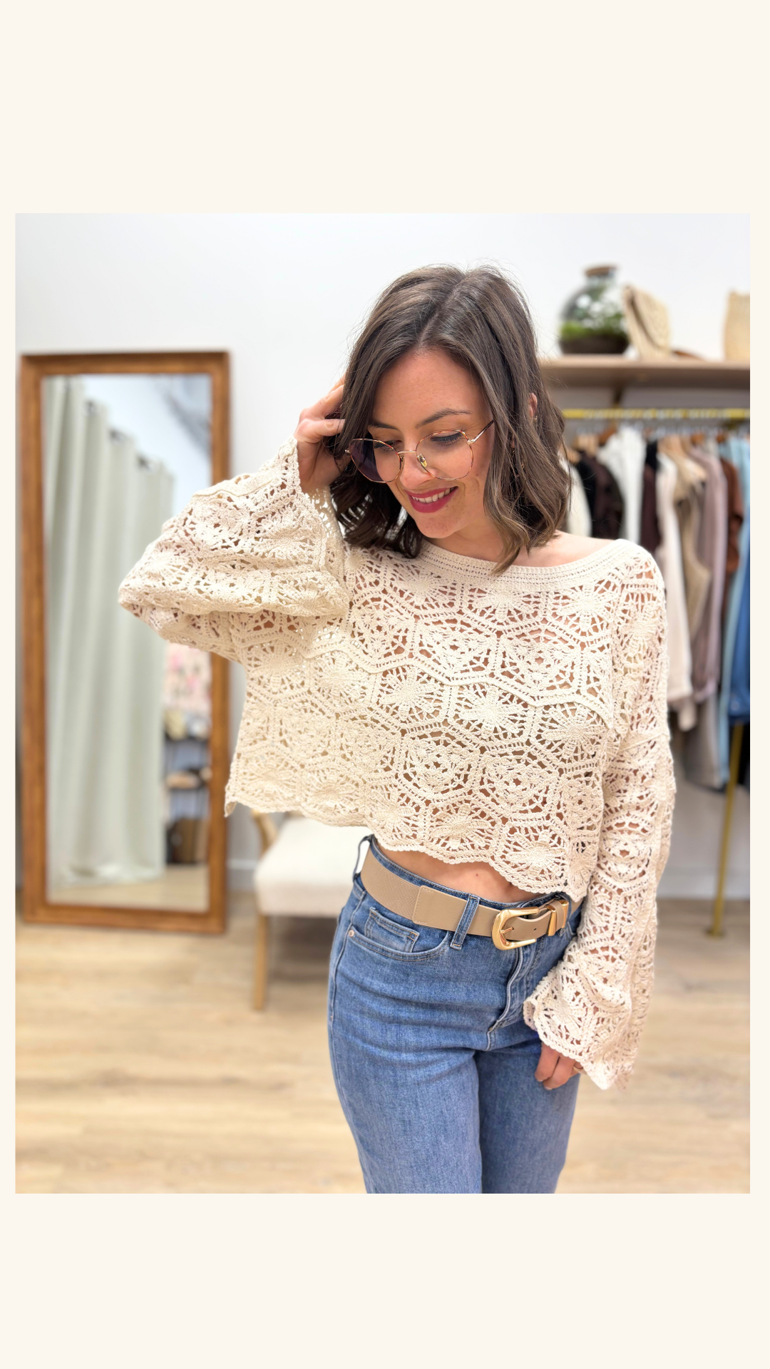 Top en crochet Maria beige