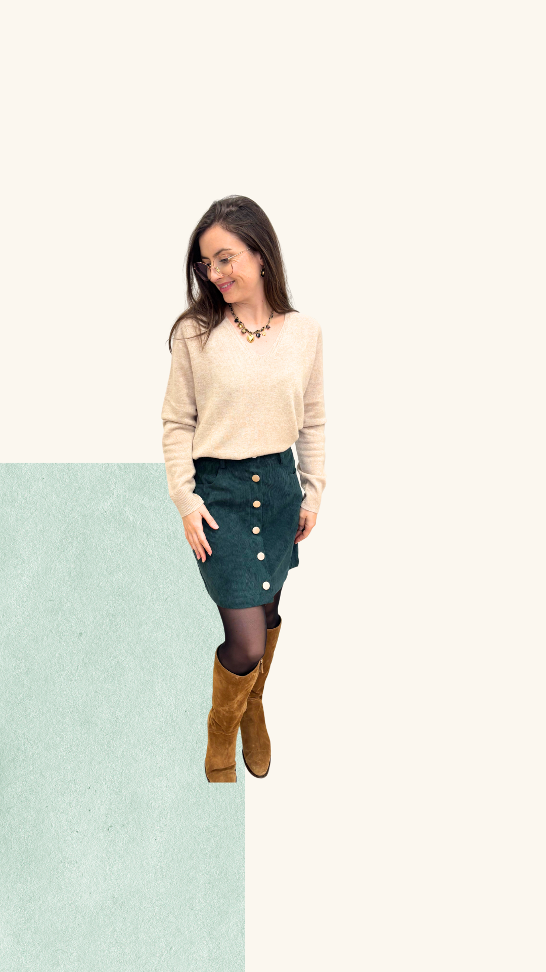 Jupe velours Lucie verte