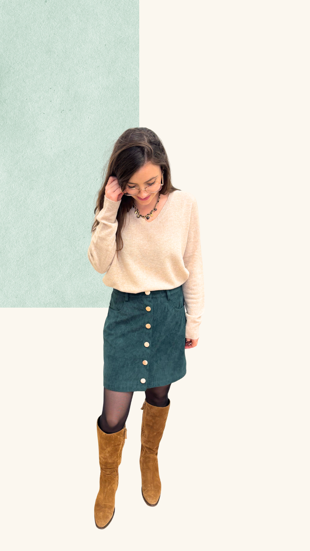 Jupe velours Lucie verte