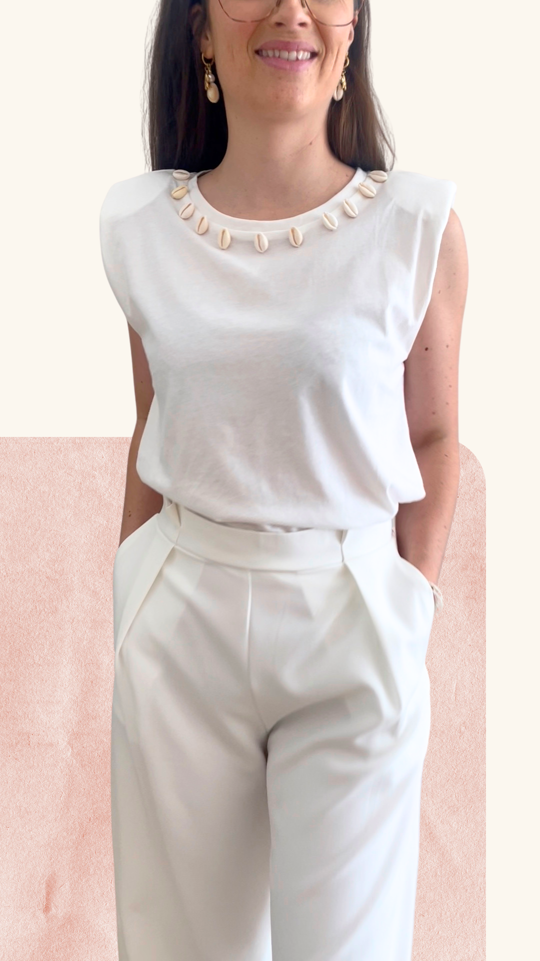 T-shirt blanc col coquillages Emile