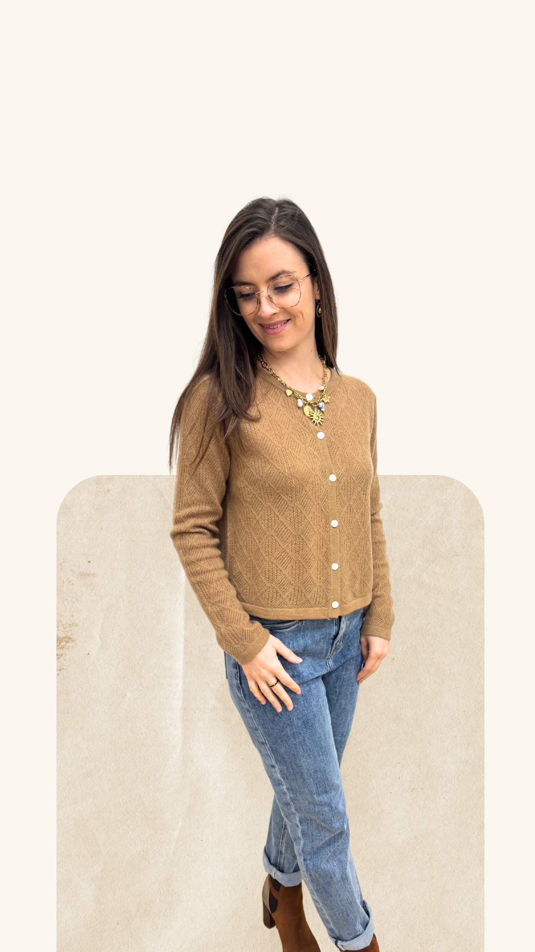 Gilet Amandine camel 100% laine