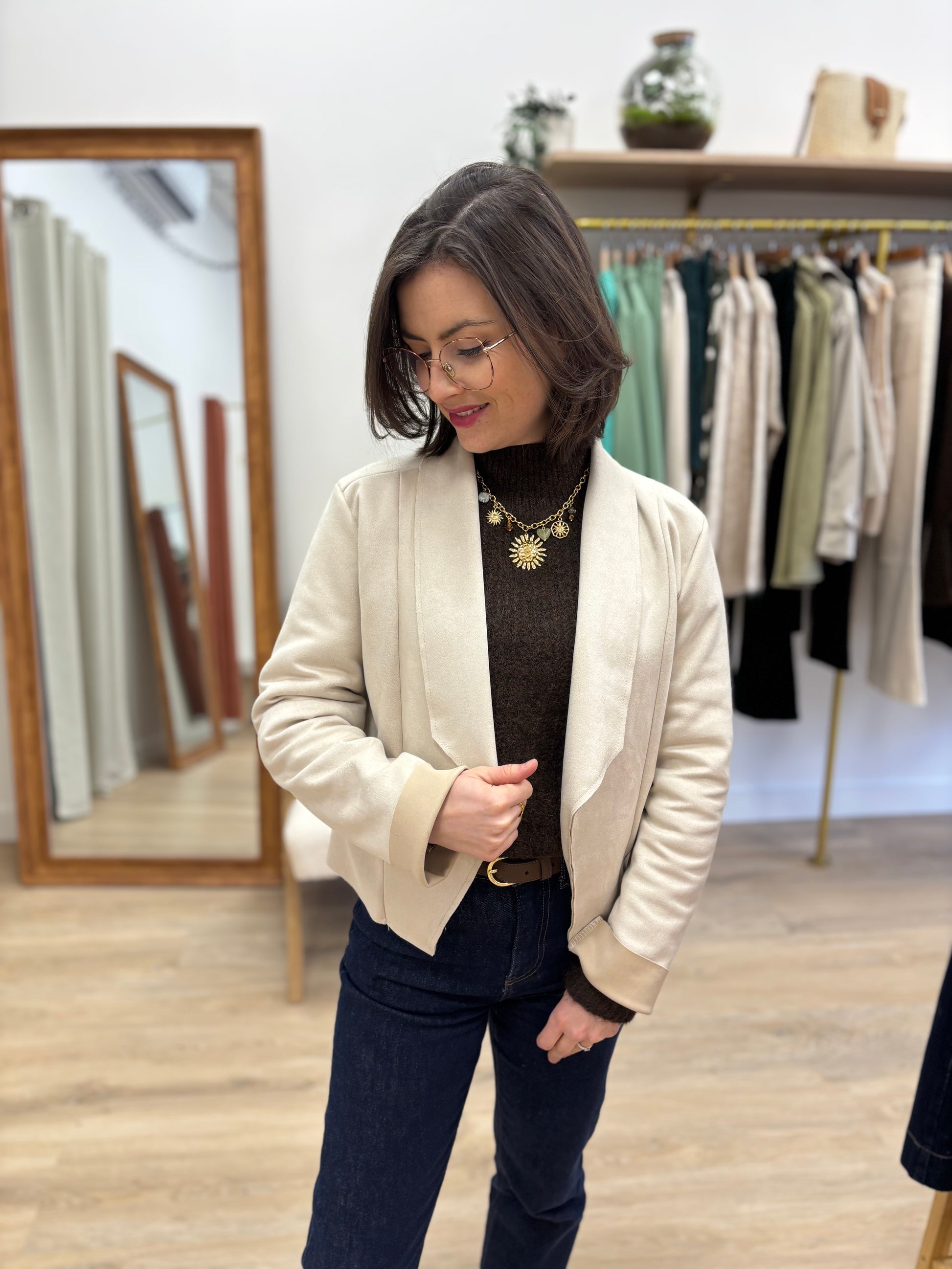Veste Charlène en suédine beige