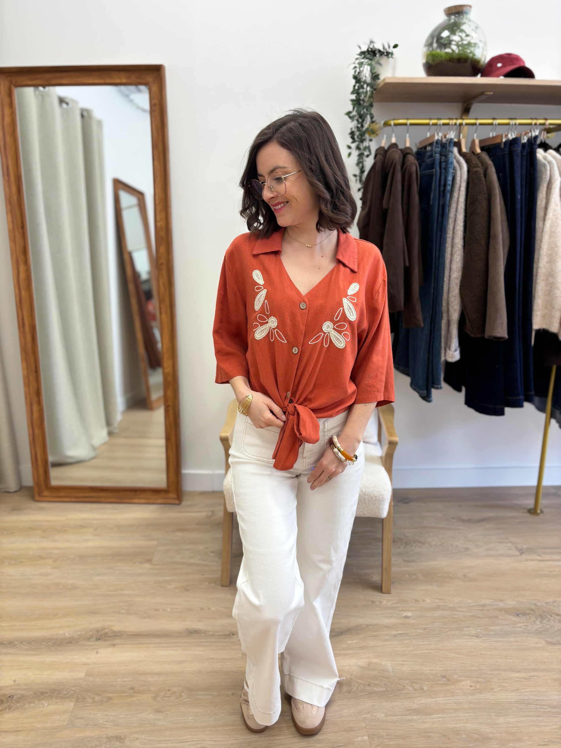 Blouse brique brodée Mélissa