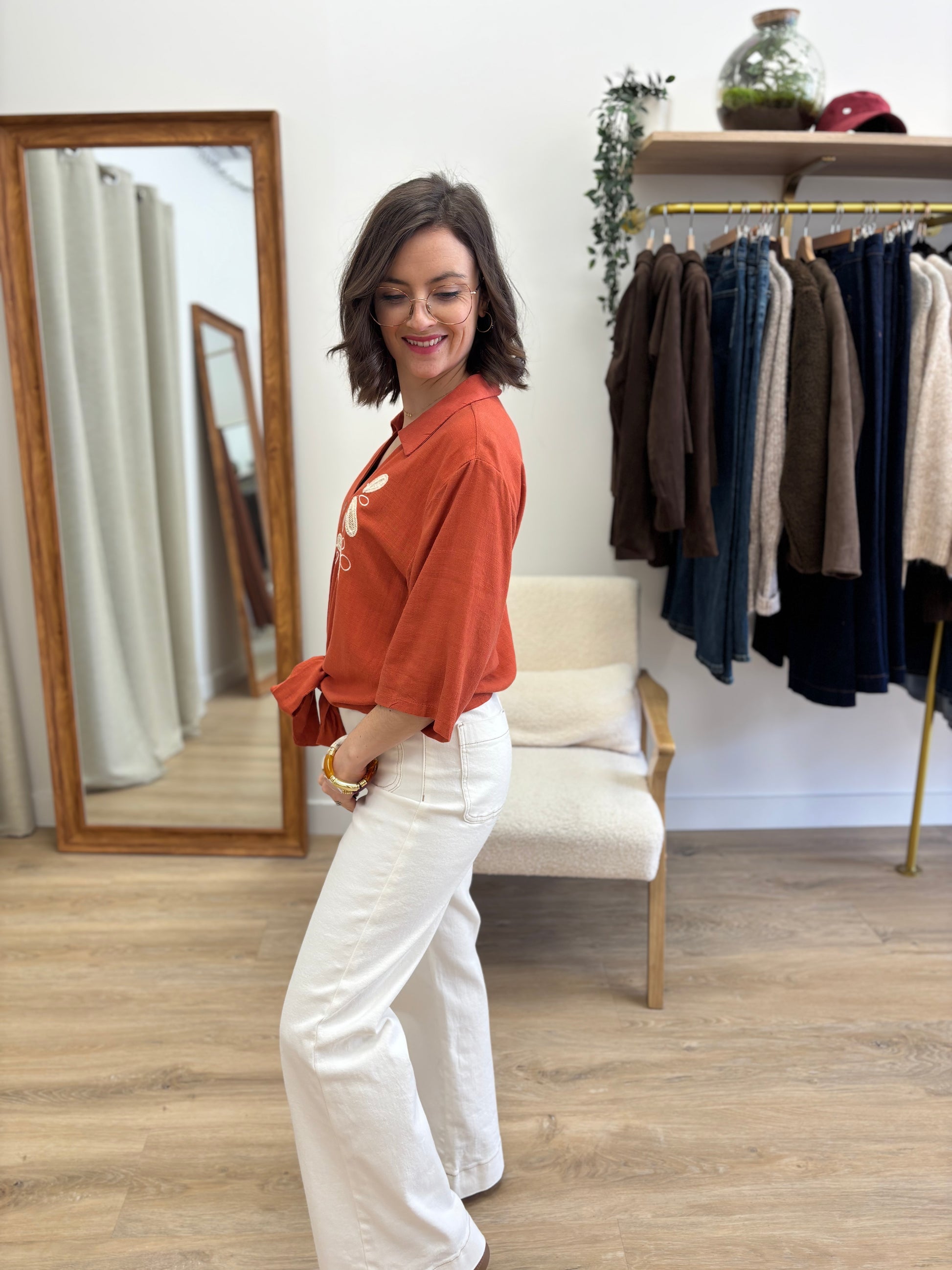 Blouse brique brodée Mélissa