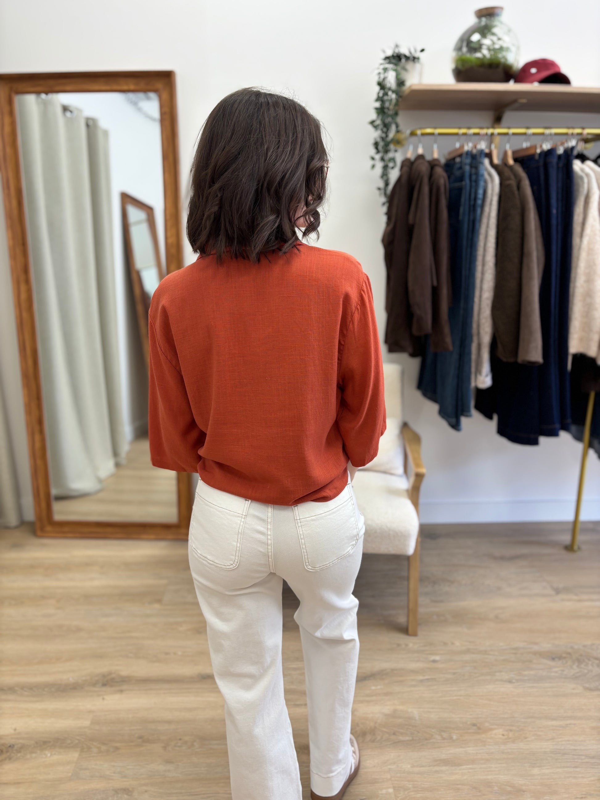 Blouse brique brodée Mélissa