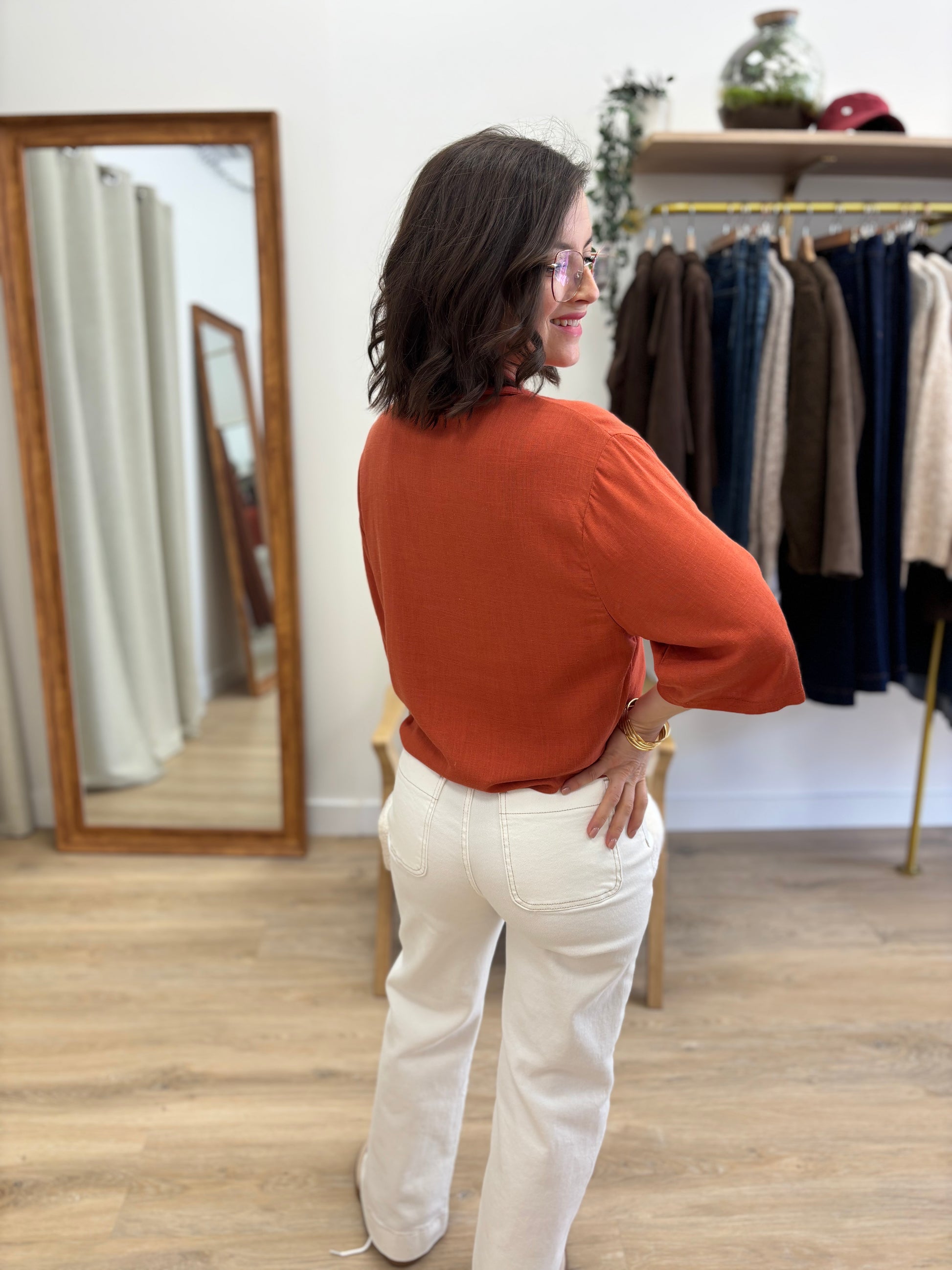 Blouse brique brodée Mélissa