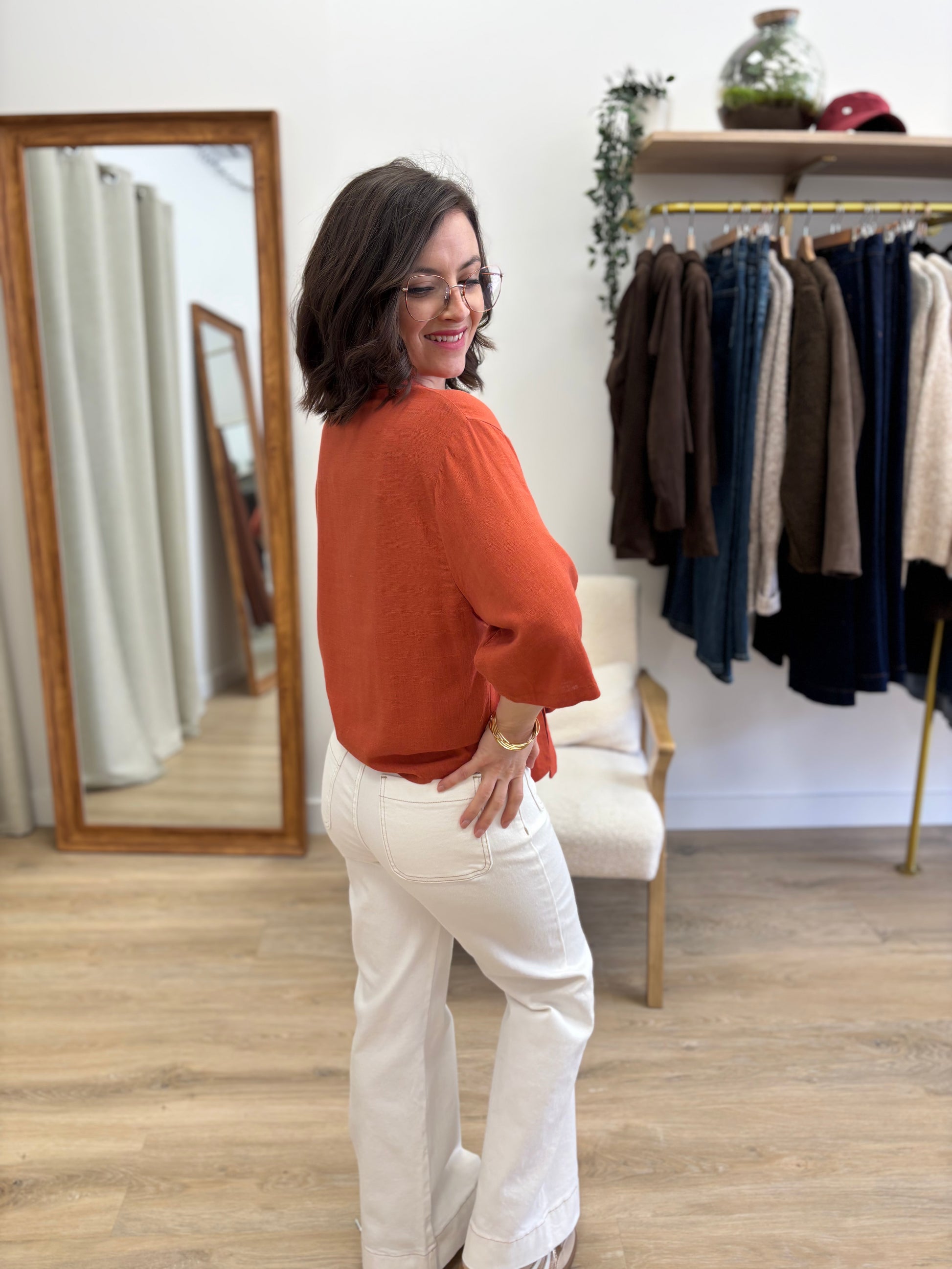 Blouse brique brodée Mélissa