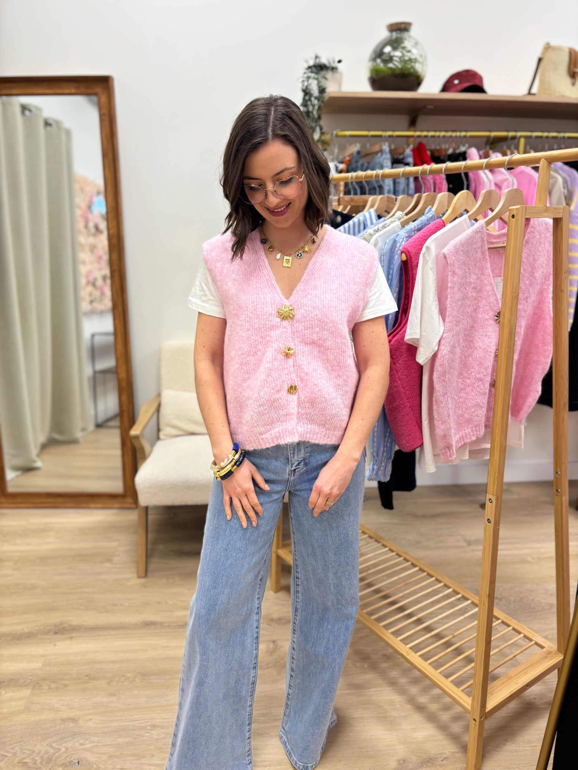 Gilet sans manches Amélie rose