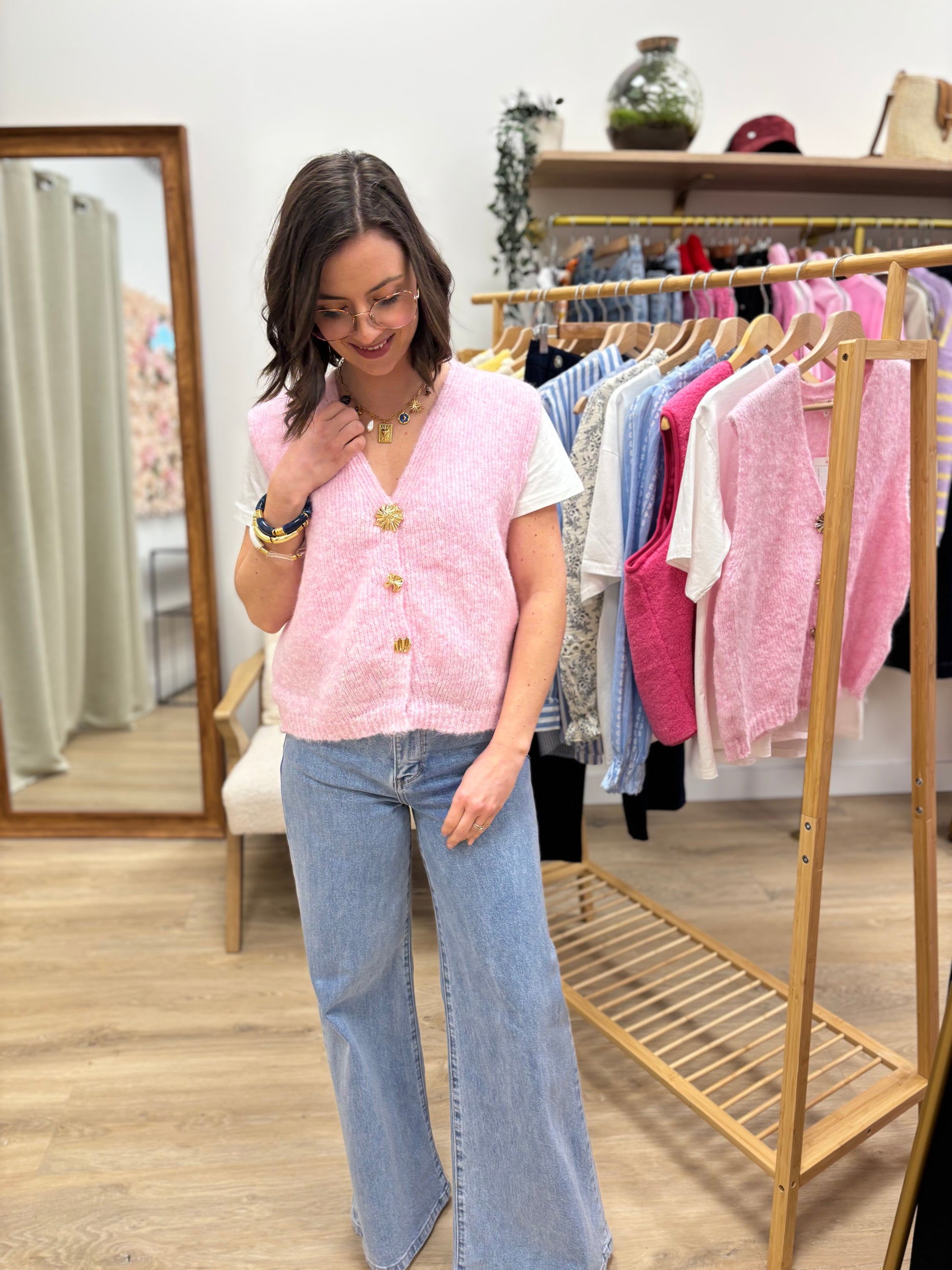 Gilet sans manches Amélie rose