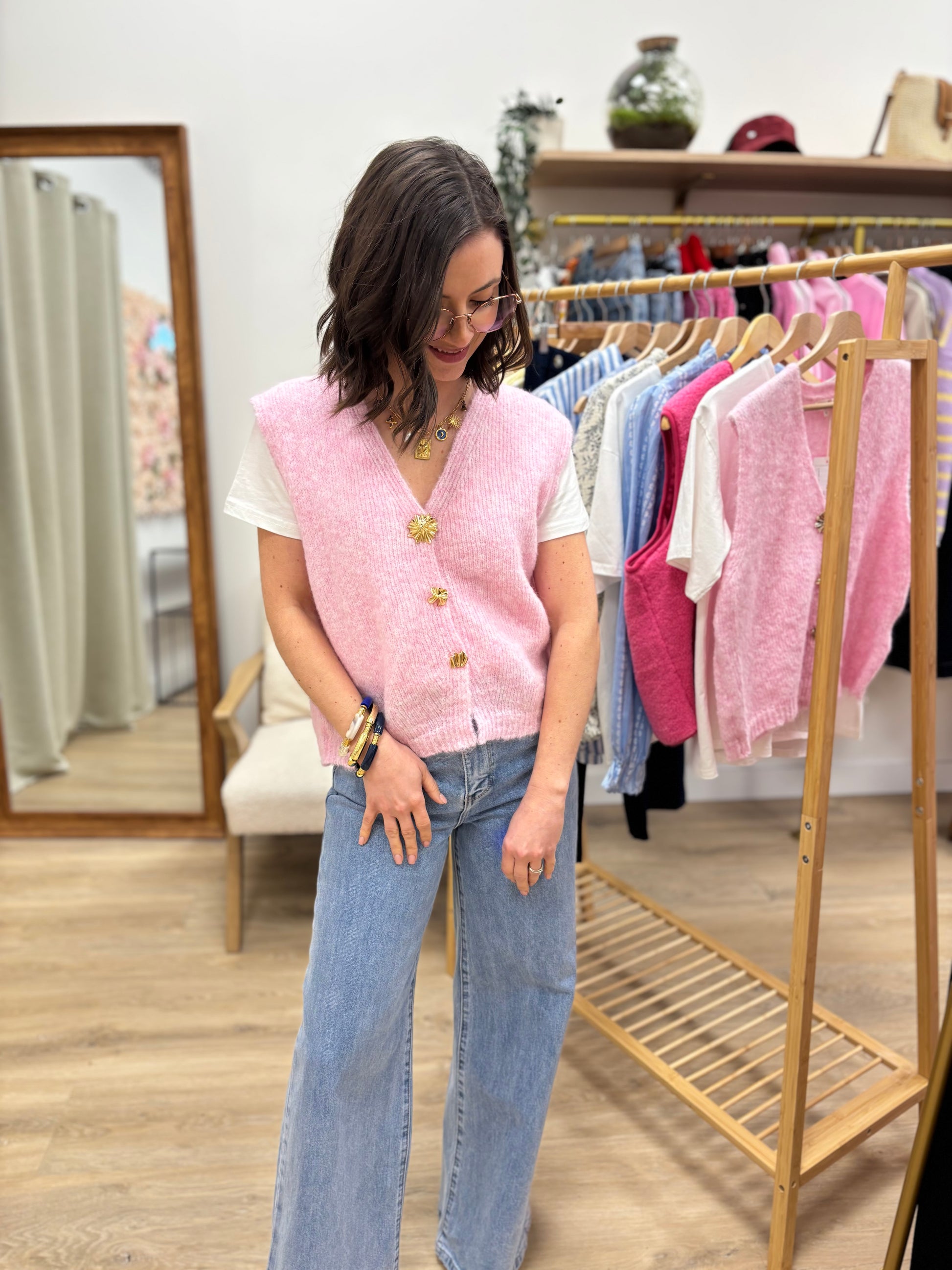 Gilet sans manches Amélie rose