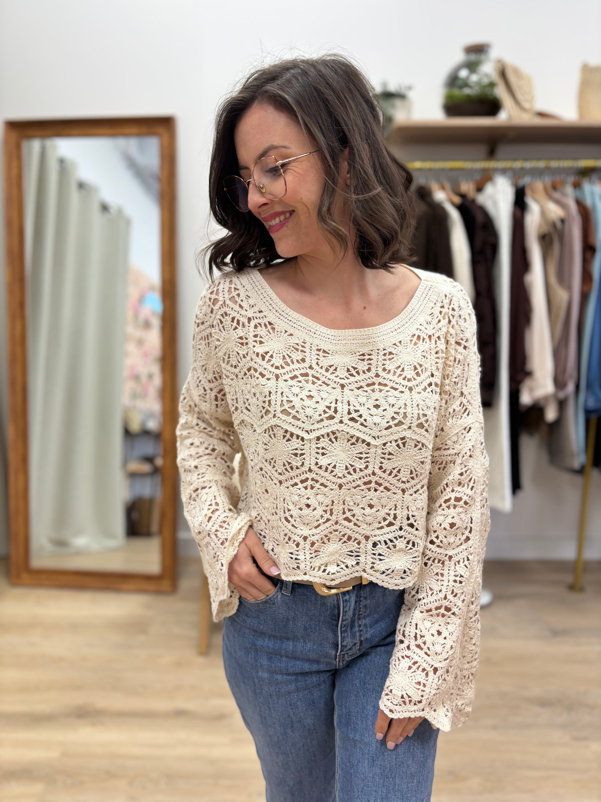 Top en crochet Maria beige