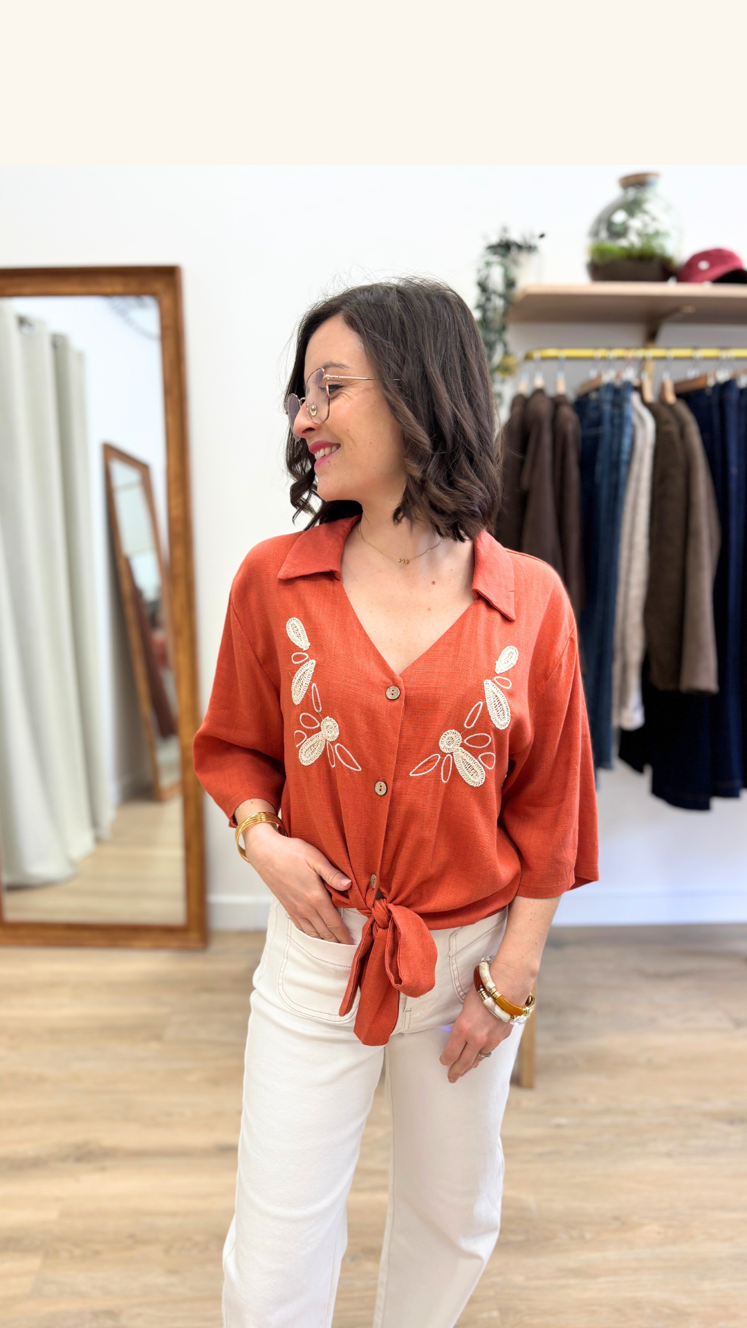 Blouse brique brodée Mélissa