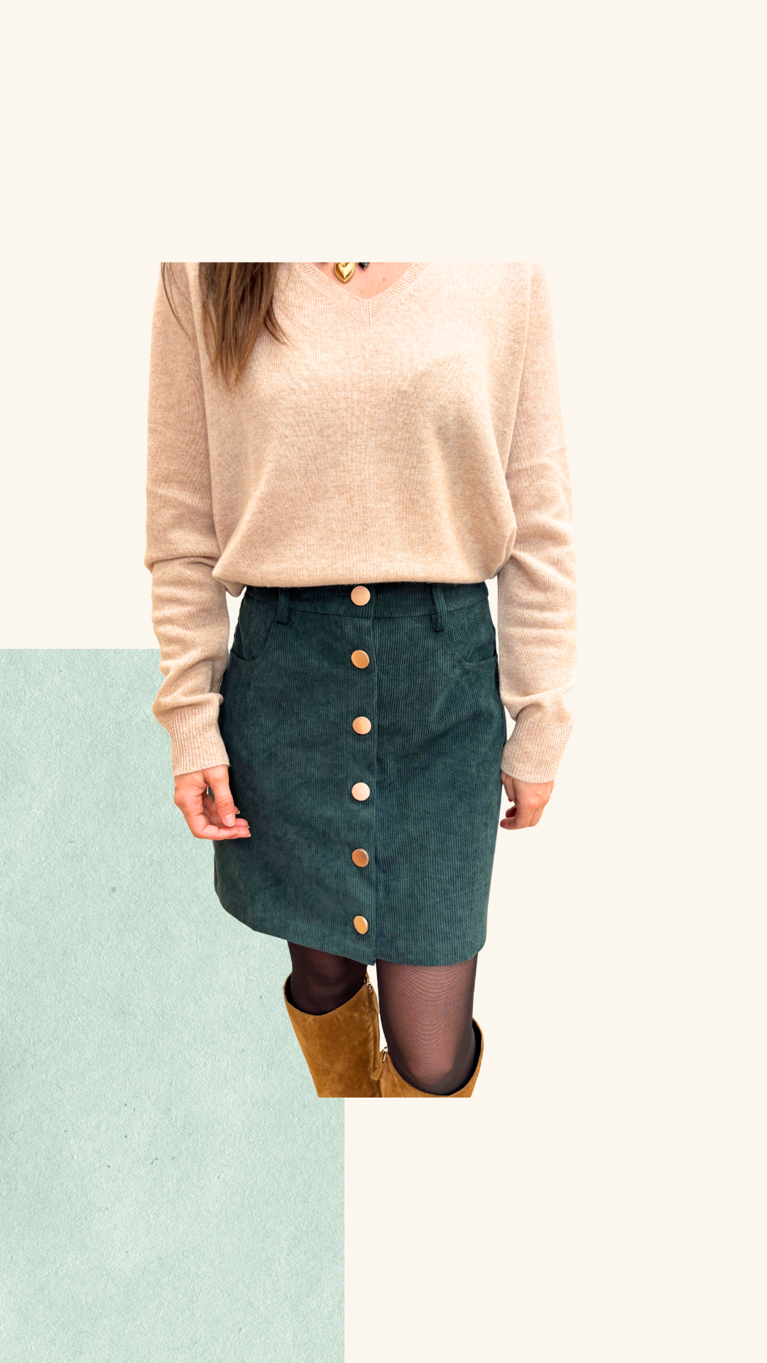 Jupe velours Lucie verte